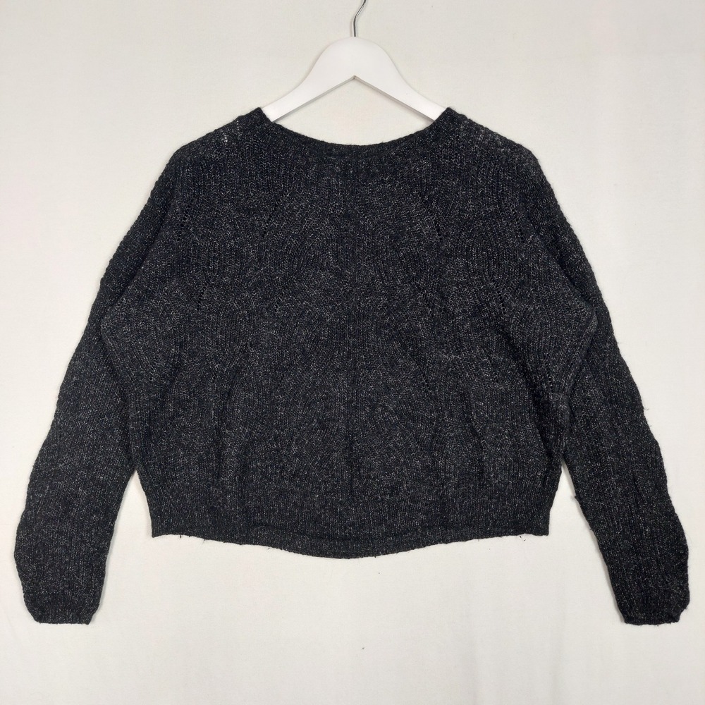 Anthropologie Marled Knit Sweater Gray Cotton Wool Blend Boxy Cropped Small